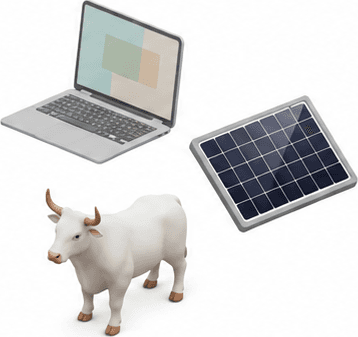 Ilustração de notebook e painel solar, para o consórcio de bens móveis em Joinville.
