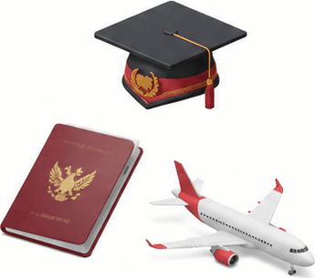 Ilustração de capelo, passaporte e avião, para o consórcio de serviços em Joinville.